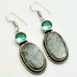 Moss Agate, Apatite Gemstone 925 Sterling Silver Handmade Drop Dangle Earrings